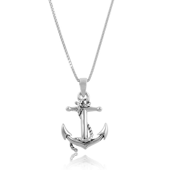 SilverCloseOut Sterling Silver Nautical Anchor Charm Necklace (Women's)