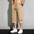 thumbnail image 2 of Hurxie Mens Baggy Capri Pants 3/4 Below Knee Shorts Wide Leg Drawstring Sweatpants Athletic Long Shorts with Pockets Khaki,M, 2 of 6