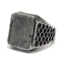 thumbnail image 3 of PAMTIER Men's Stainless Steel Retro Unique Hip Hop Punk 19MM Geometric Square Honeycomb Pattern Biker Ring Rock Statement Band Ancient Silver Size 9, 3 of 5
