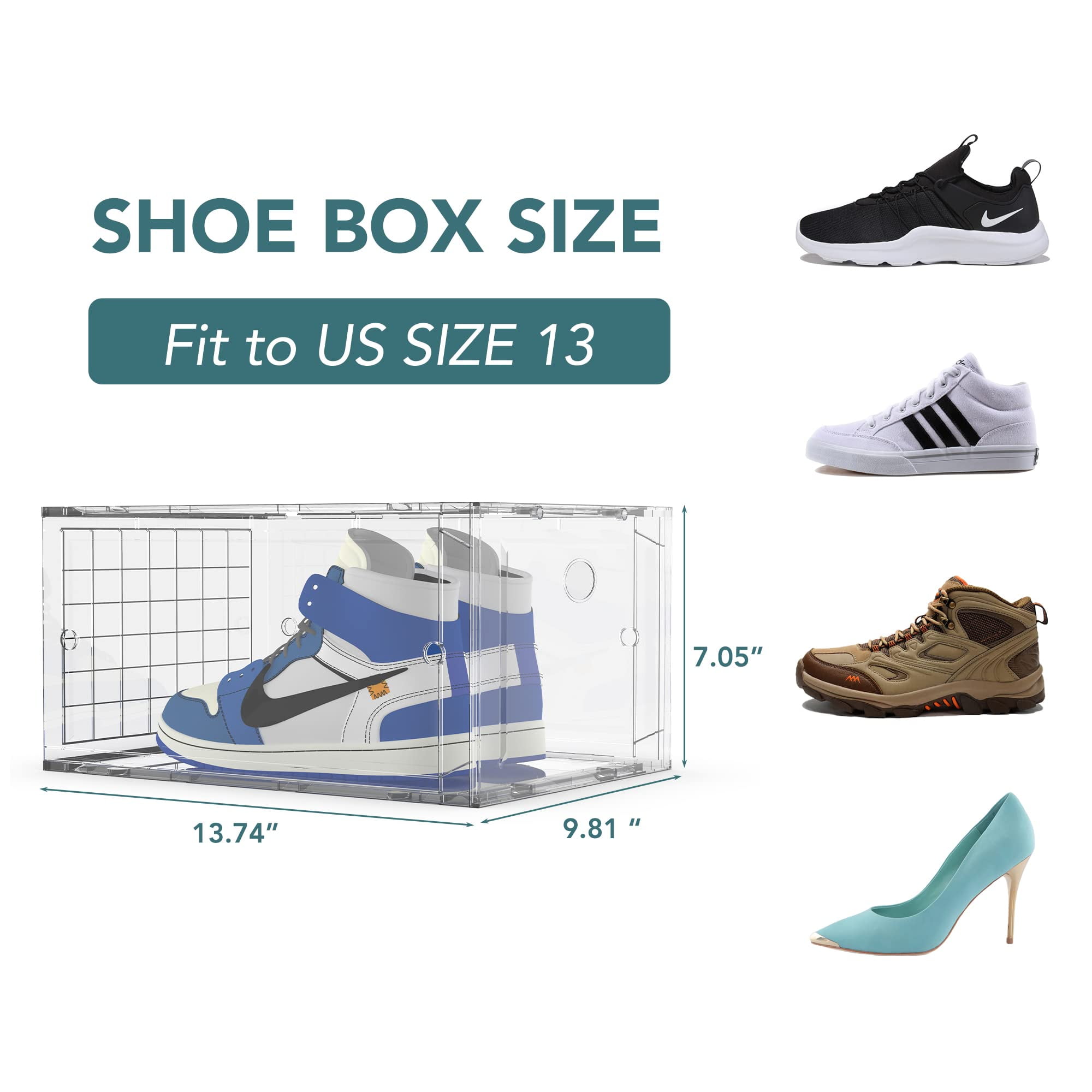 Hundimiento Sofisticado Entre 4 Pack Shoe Boxes, Stackable Plastic Shoe Storage,Clear White - Walmart.com
