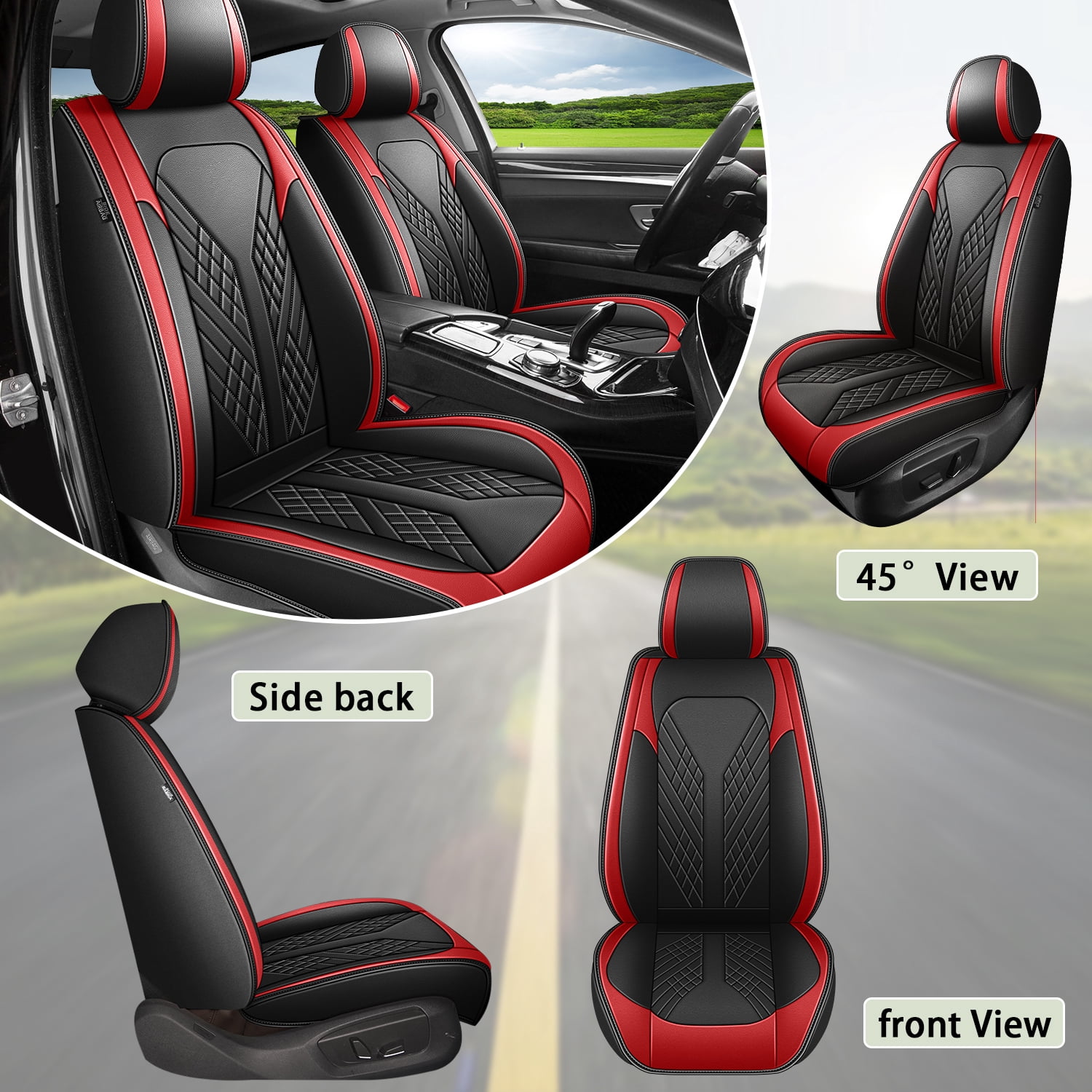 HQBQBUG Car Seat Covers Full Set for Hyundai Elantra 2017-2025 2026 Premium Leather Seat Protector with Lumbar Support,Waterproof Auto Cushions Red,Full Set(2 Row 5 Seats)