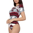thumbnail image 3 of Picia Buffalo Plaid Forest Womens One Piece Swimsuits Modest Tummy Control Bathing Suits Lace Up Slimming Swim Suit-Small, 3 of 9