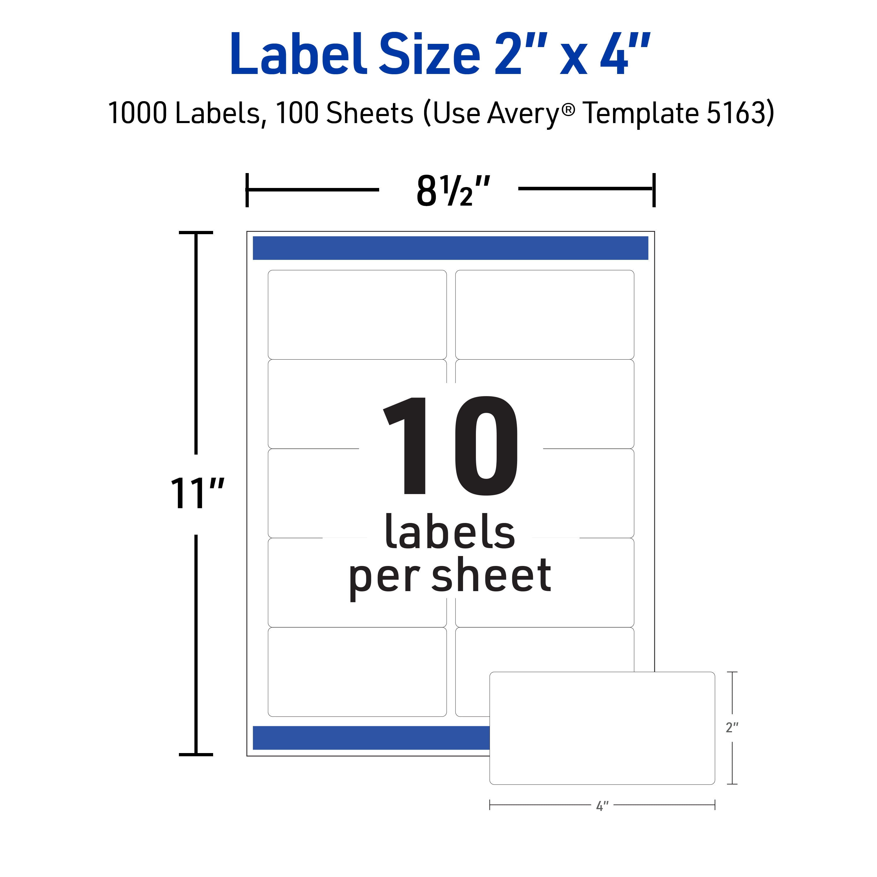 Avery Shipping Labels, 2" x 4", White, 1,000 Labels (5163) - 5 Pack