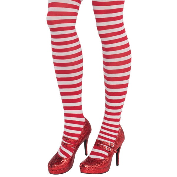 Holiday Candy Cane White and Red Striped Women's Tights One Size Fits