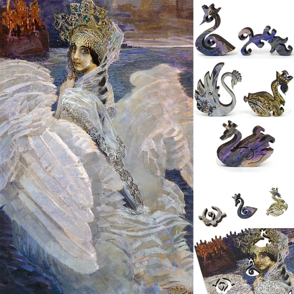 Wooden Jigsaw Puzzles for Adults with Uniquely Shaped Pieces - made in USA by FoxSmartBox - 400 Pieces - The Swan Princess
