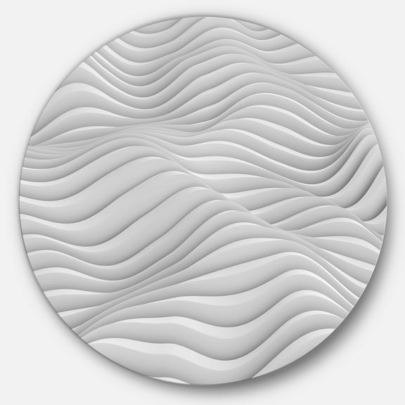 Designart 'Fractal Rippled White 3D Waves' Abstract Circle Metal Wall Art