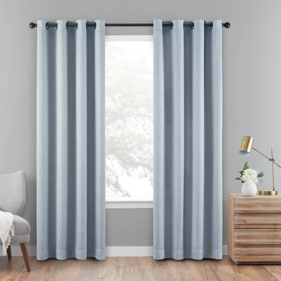 Eclipse Cara Textured Solid Absolute Zero 100% Blackout Grommet Top Window Curtain Panel, Denim Blue, 40x84