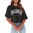 thumbnail image 3 of Blmnix Tops for Women Black Short Sleeve Trendy Casual Los Angeles Crop Crew Neck Letter Ladies Tops Fasion, 3 of 7