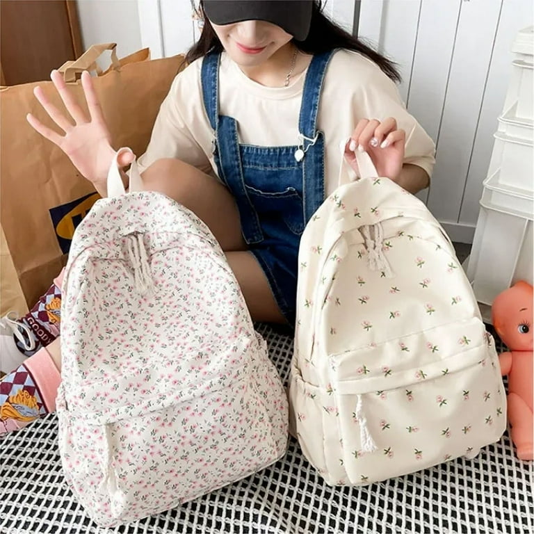 Korean Student School Backpack Floral White School Bags For Teenage Girls Cute Women s backpack brand Book Bag Nylon Rucksack Walmart