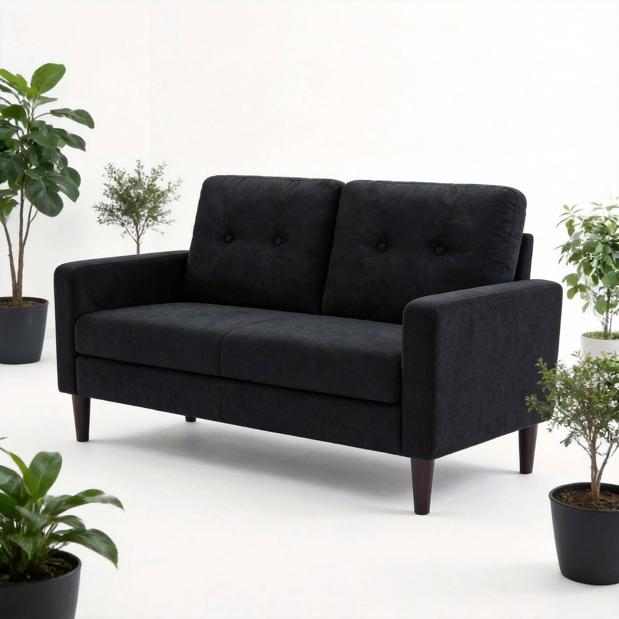 MAYEERTY 50.79" Modern Loveseat Sofa, 2-Seater Linen Blend Couch with Removable Back Cushions, Solid Wood & Metal Frame for Small Spaces