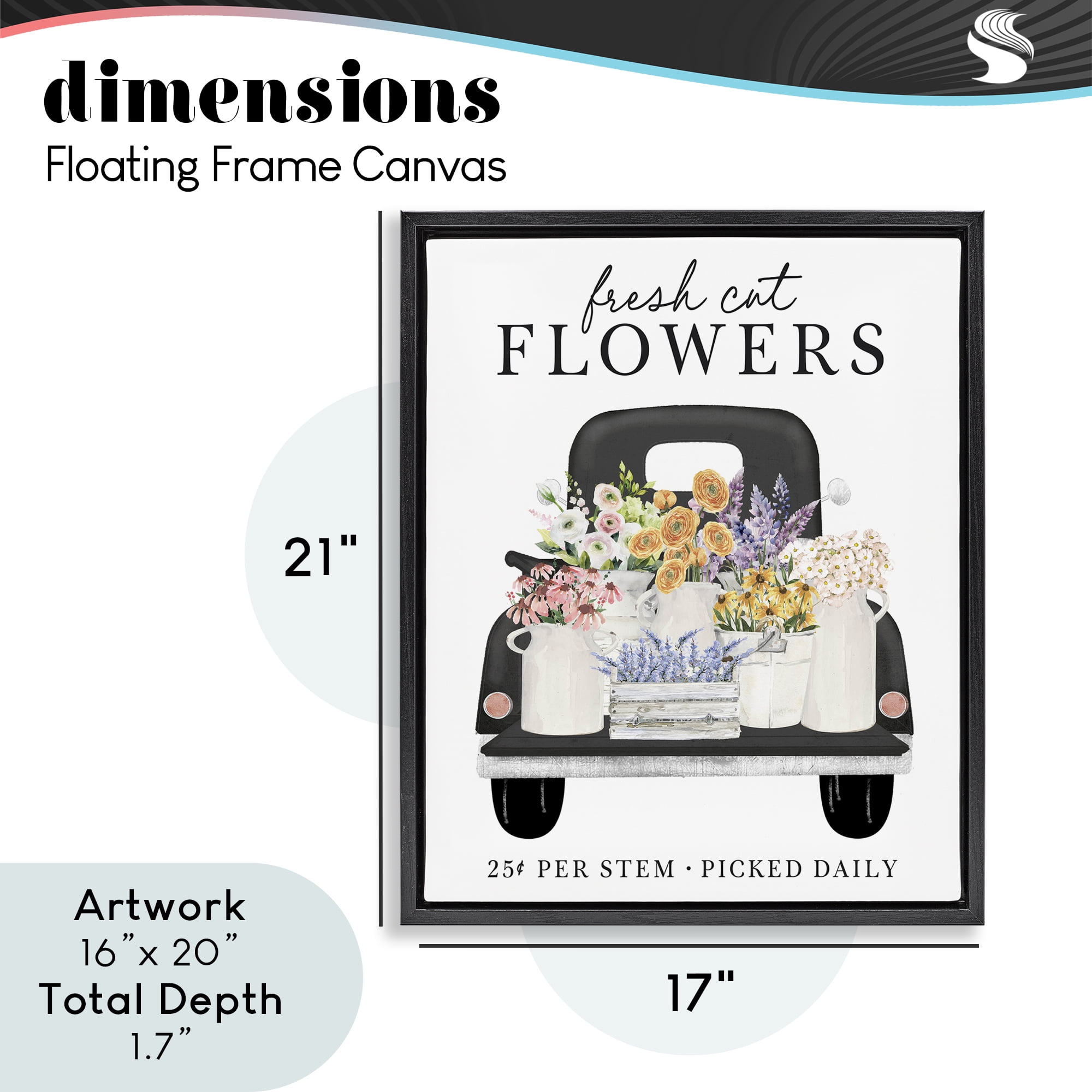 Fresh Flowers Picked Daily Black Framed Floater Canvas Wall Art, design by Lettered and Lined