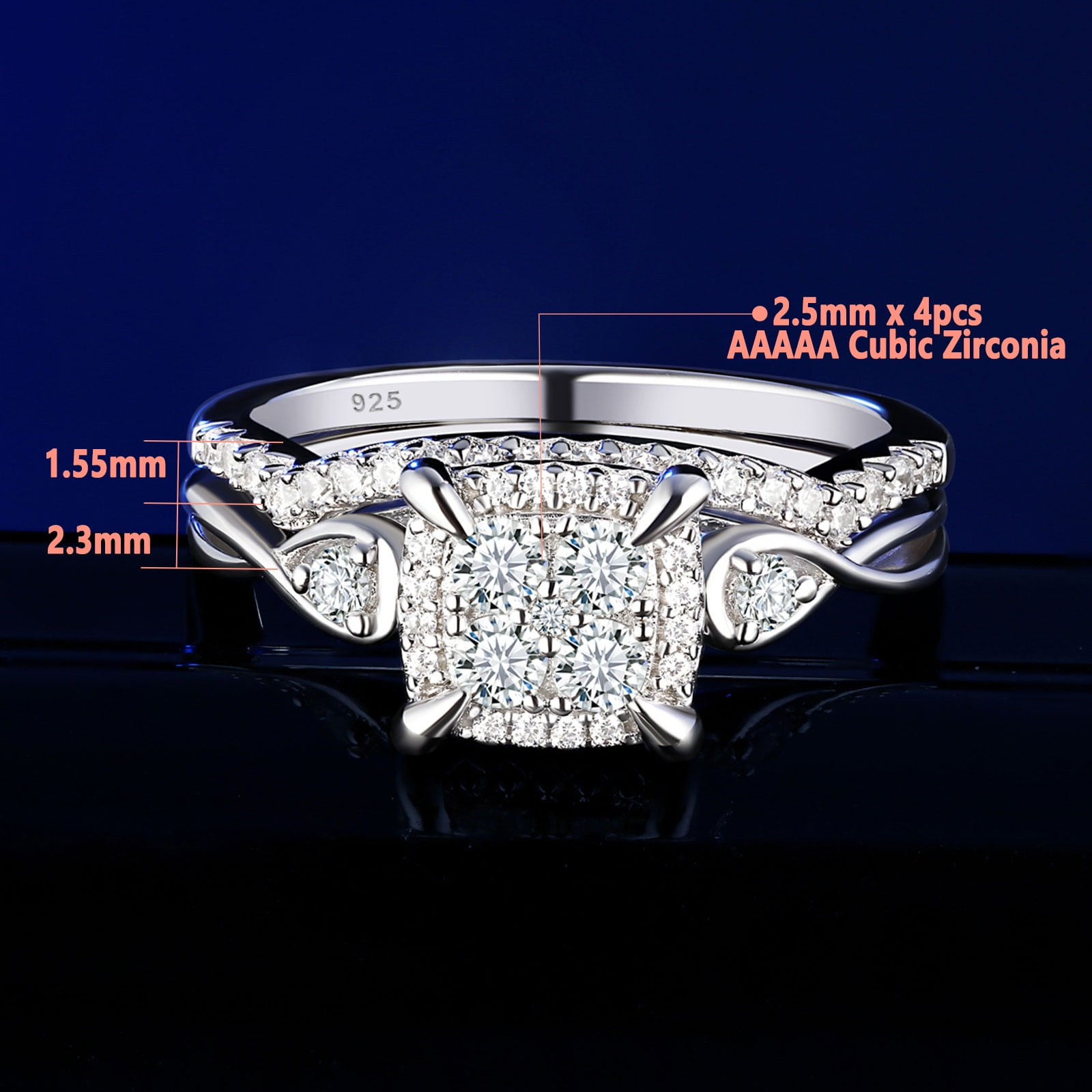 SHELOVES Infinity Sterling Silver Wedding Rings Set Round Cut Princess Cluster Cz for Women Size 7