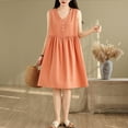 thumbnail image 5 of gljltg Women's Cotton Linen Dresses Summer Midi Sundresses Casual V Neck Button Front Pleated Loose Fit Knee Length Sleeveless Tank Dress with Pockets, 5 of 9