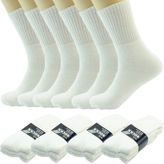 9 Pairs For Mens White Solid Sports Athletic Crew Casual Cotton Socks Size 10-13
