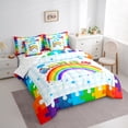 thumbnail image 3 of Feelyou Cartoon Colorful Puzzle Twin Bedding Sets 7-Piece, Kawaii Rainbow Cloud Bedding Comforter Set, Train Truck Vehicle Sheet Sets, Luxury Bedroom Decor, 3 of 7