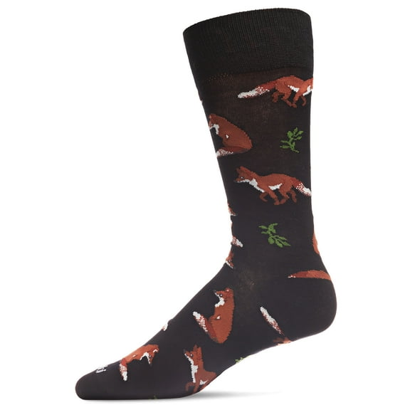 MeMoi Men's Fantastic Foxes Bamboo Blend Novelty Crew Sock - Mens - Male, 10-13, Black