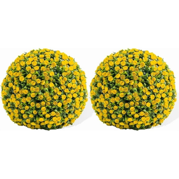 Acekid Set of 2 Artificial Topiary Balls, 17.7 Inch Flower Decorative Balls for Wedding Decoration, Yellow