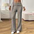 thumbnail image 2 of Women's Striped Flared Ribbed Knit Pants Low Waist Wide Leg Trousers Elastic Waist Casual Loungewear Trousers, 2 of 6