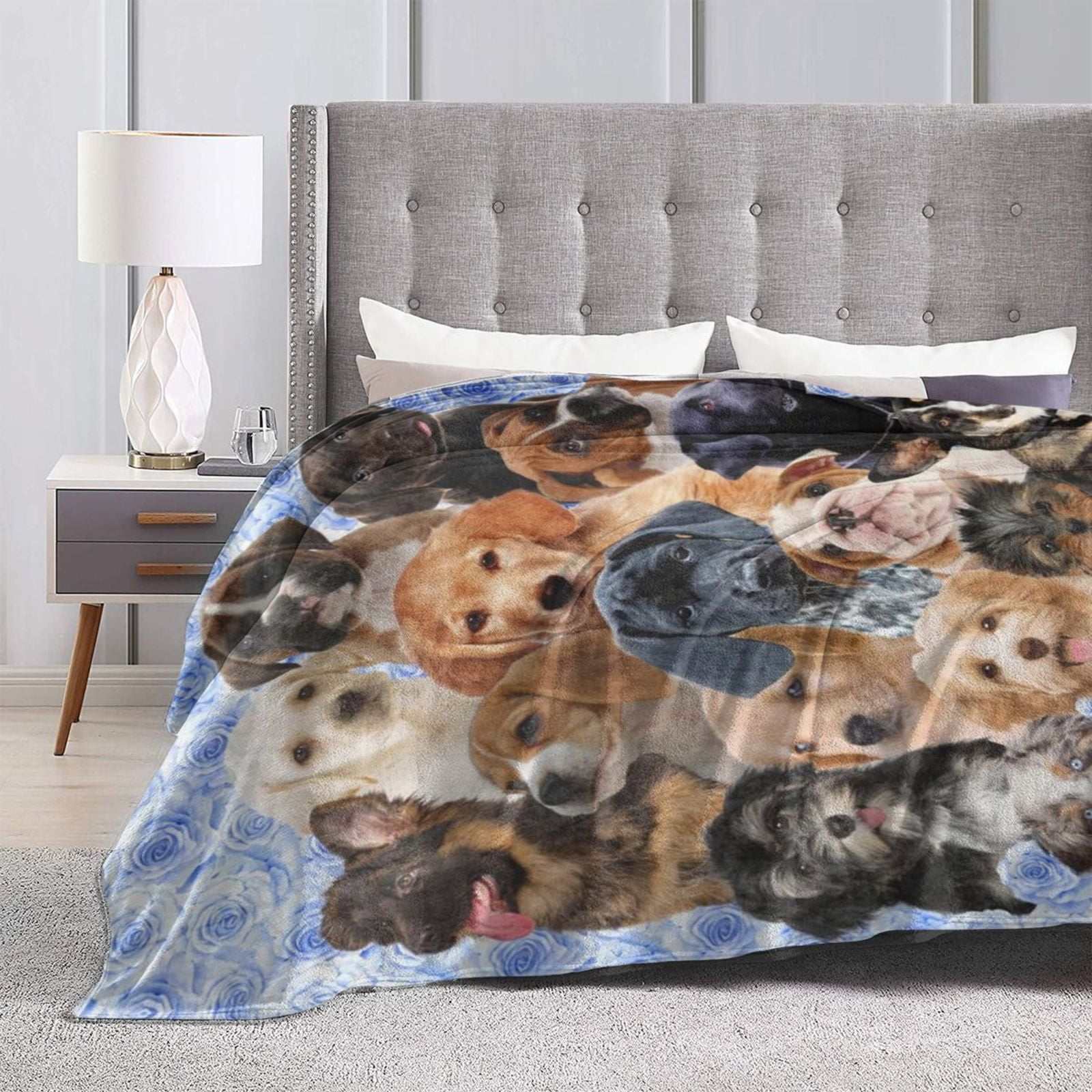 Wijzvio Dog Family Throw Blanket Soft Fuzzy Fleece Blanket For Couch Bed Living Room Decoration 60"X50"