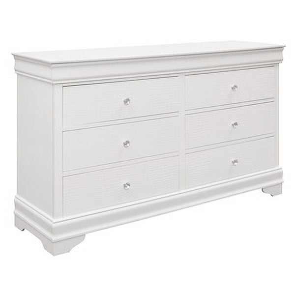 White Dresser with Faux Alligator Embossed Drawer Fronts and Crystal Faceted Knob Hardware, featuring Hidden Storage
