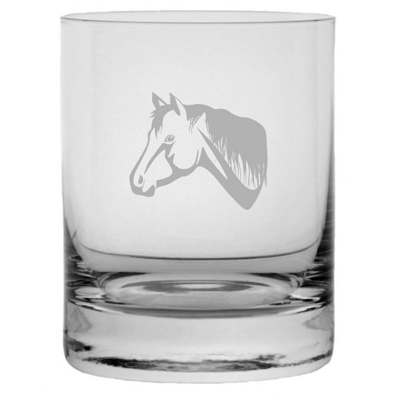 Pinto Face Horse Themed Etched 10.25oz Crystal Rocks Whisky Glass