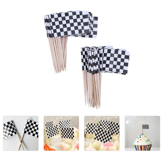 WHAMVOX Cake Toppers Racing Flag Picks 150Pcs 2.6x1.4in