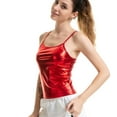 thumbnail image 3 of SWSMCLT Women's Metallic Tank Top Sexy Cami Shirt Summer Halloween Fitted Sleeveless Party Short Fashion Stretch Camisole Red Small, 3 of 4