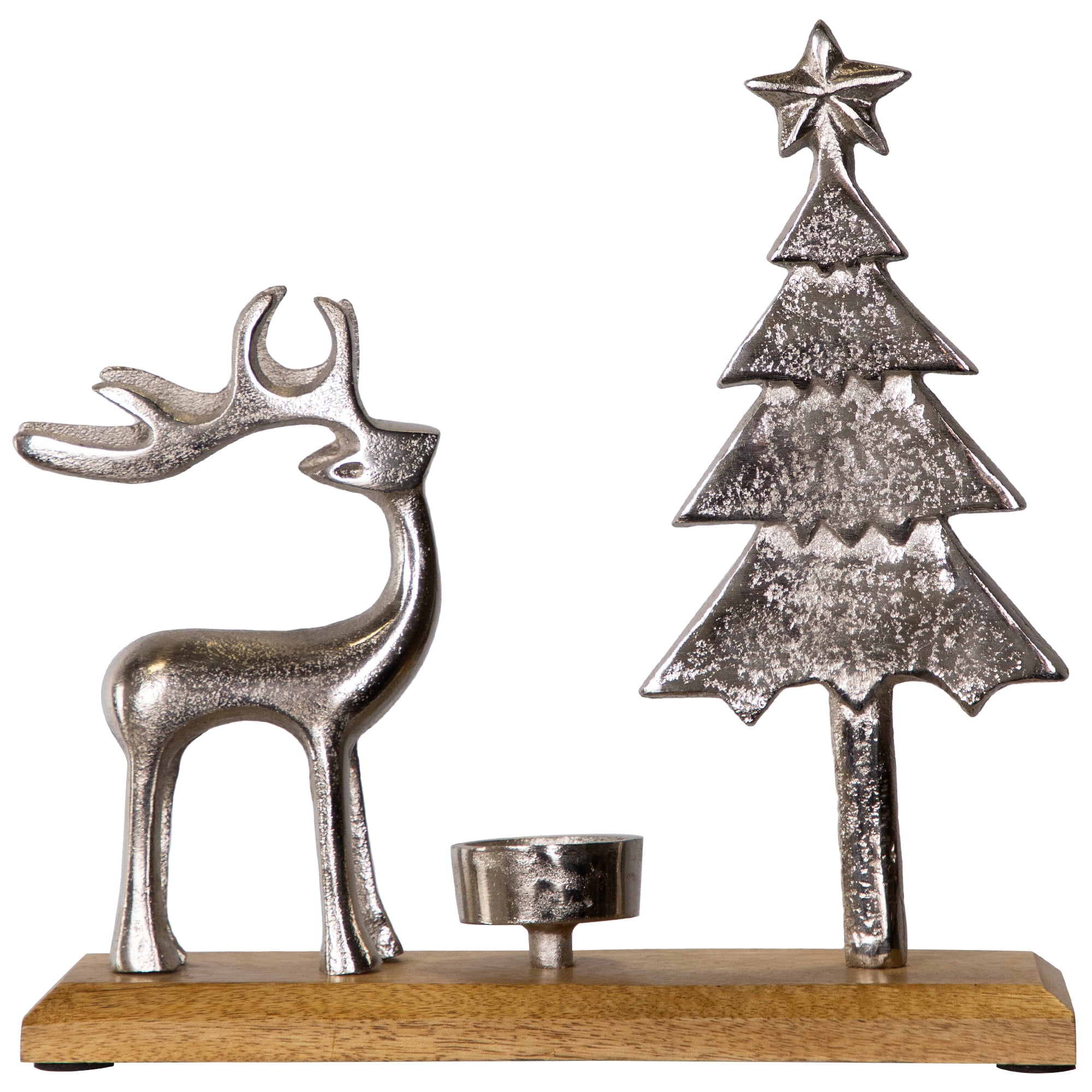 Northlight Reindeer and Tree Metal Christmas Tealight Holder - 10.5"