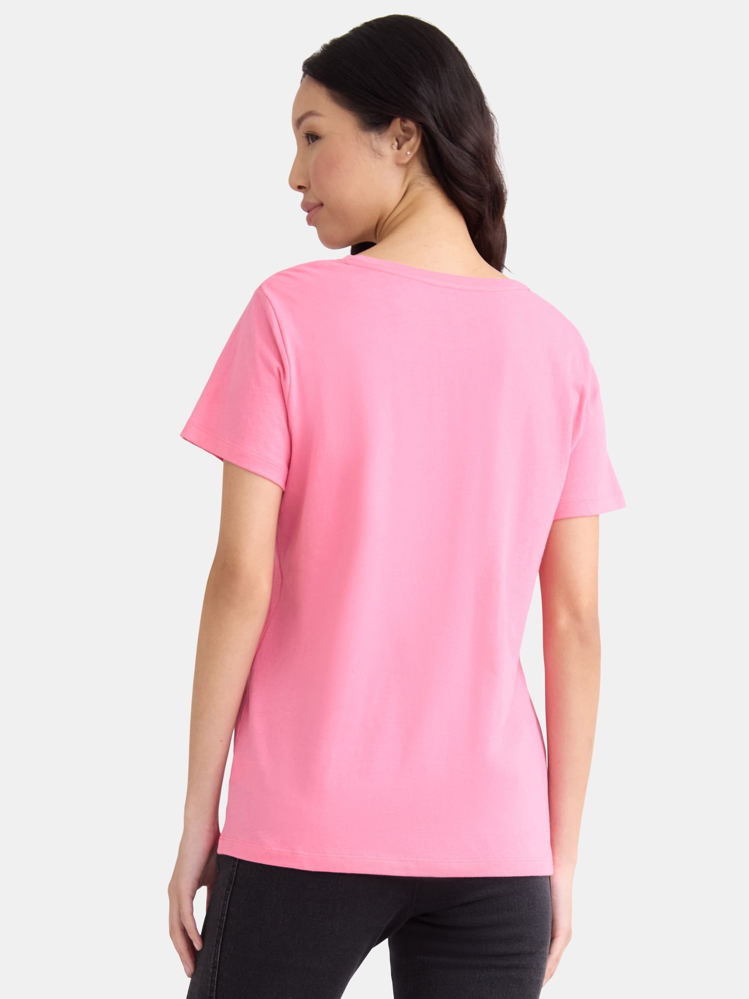 Time and Tru Women's Cotton Crewneck Tee with Short Sleeves, Sizes XS-XXXL