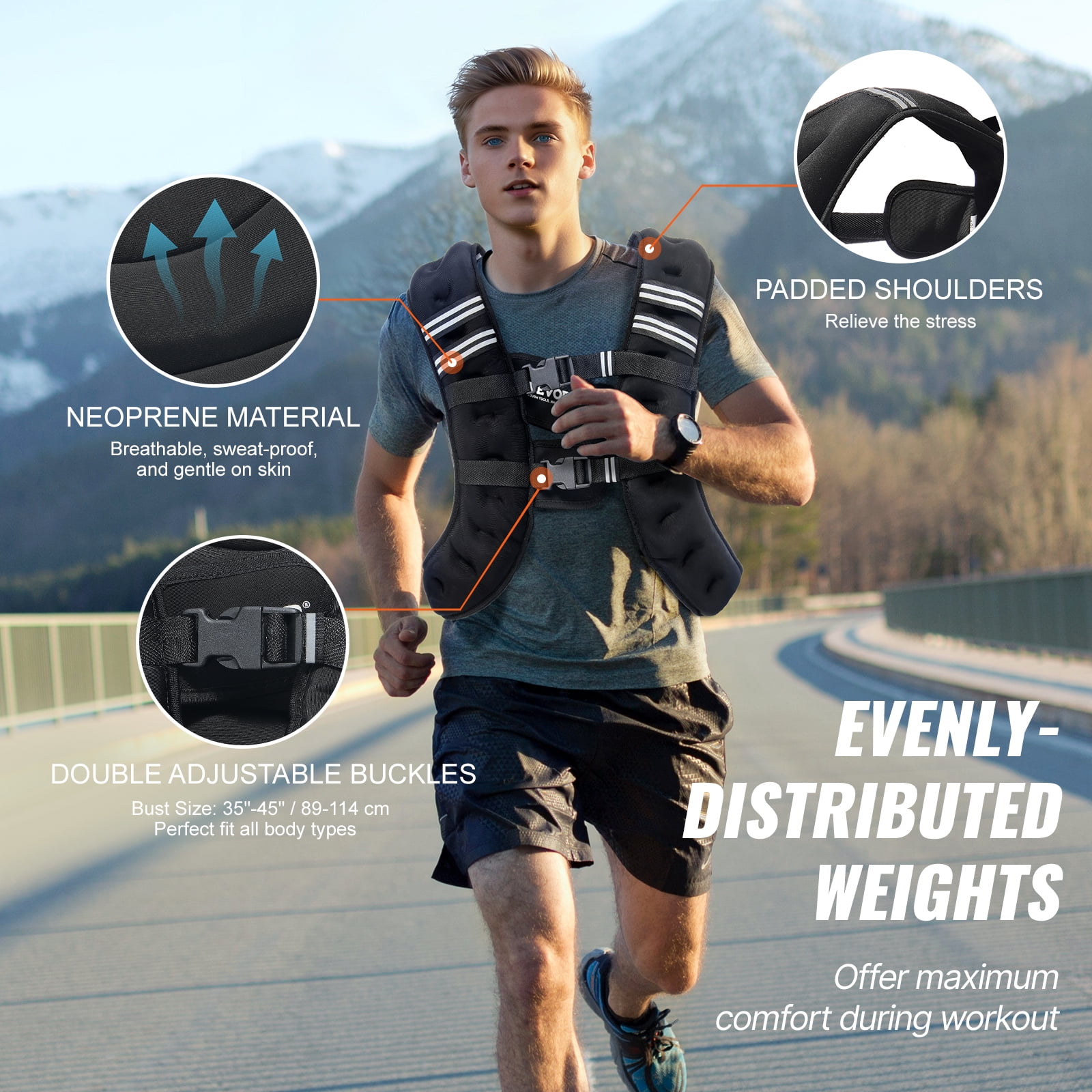 VEVOR Weighted Vest, 30 lbs Weight Vest with Reflective Stripe, Adjustable Buckle Body Weight Vest for Men Women, Workout Equipment for Strength Training, Running, Jogging, Fitness
