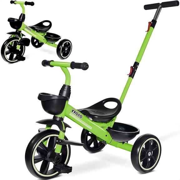 2-in-1 Toddler Tricycle- Extended Push Handle for Effortless Push, Gift Trike for Toddler, Kids Tricycle with Foldable Front Footrest