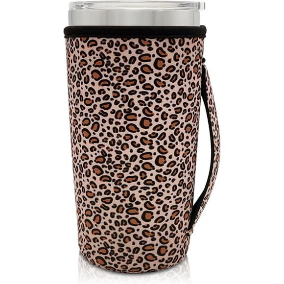 SHILIU-Neoprene Insulated Sleeves Cup Holder with Handle for 20oz Tumbler Cups, Reusable Iced Coffee Sleeve Compatible with Starbucks Trenta, Dunkin Large, more(Mini Leopard)