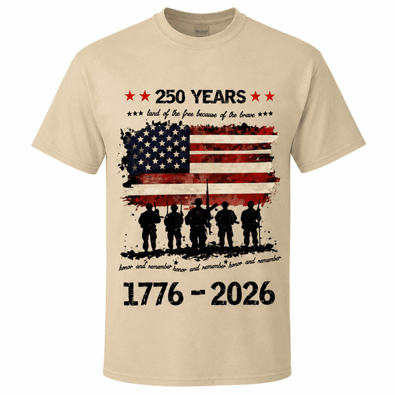 250 Years Patriotic Veteran T-Shirt, 1776-2026 America Anniversary Shirt, Land Of The Free Because Of The Brave Tee, USA Flag Military Graphic Shirt