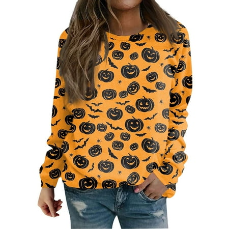 

RPVATI Women s Oversized Sweatshirt Halloween Pumpkin Graphic Pullover Maternity Fall Sweatshirts Fashion Long Sleeve Vintage Clothes Print Outfits Workout Crewneck Hoodies Orange M