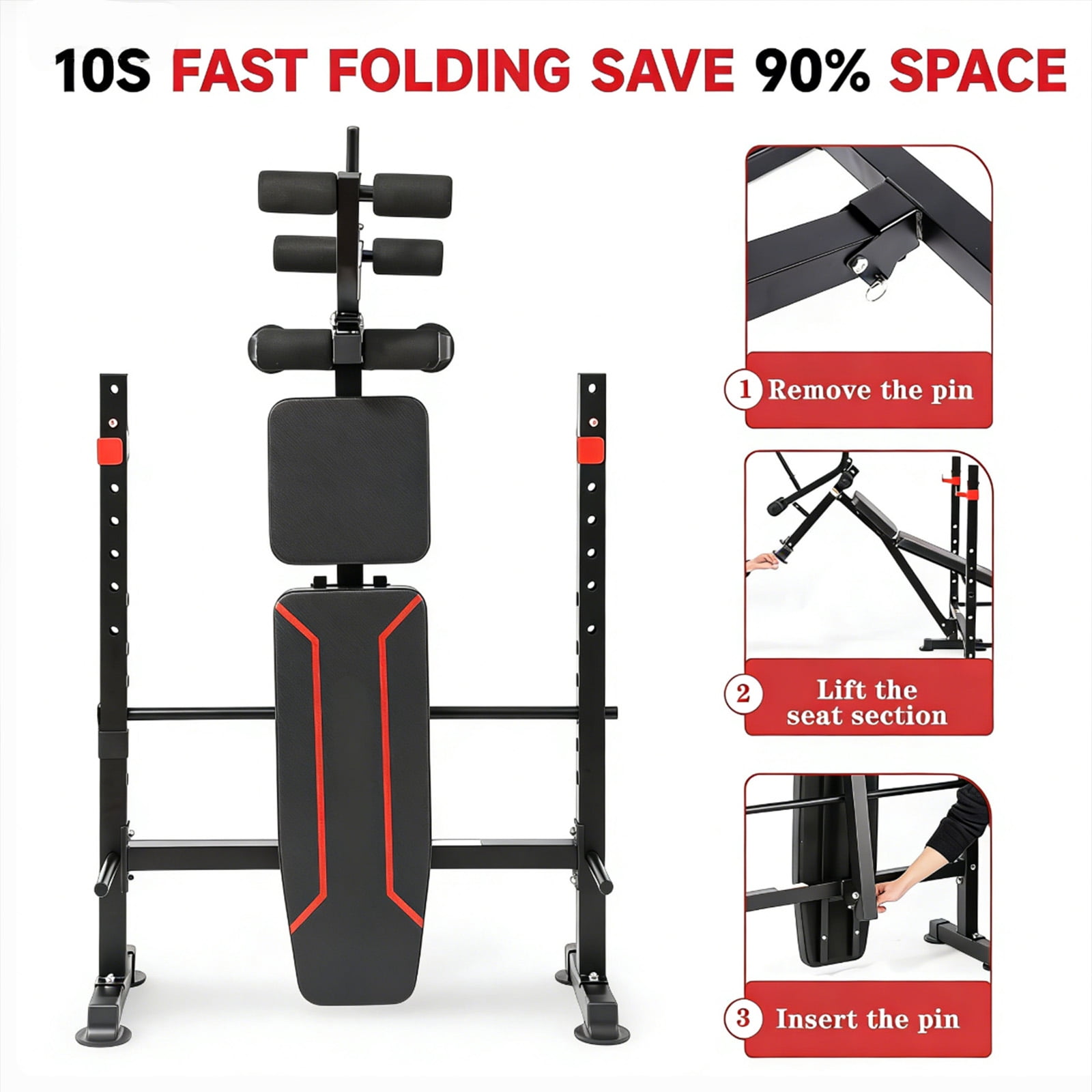 Foldable 750LBS Weight Bench Set, Adjustable Workout Bench Set for Home Gym Exercise with Leg Extension and Squat Rack, Bench Press Set for Men & Women Full Body Strength Training