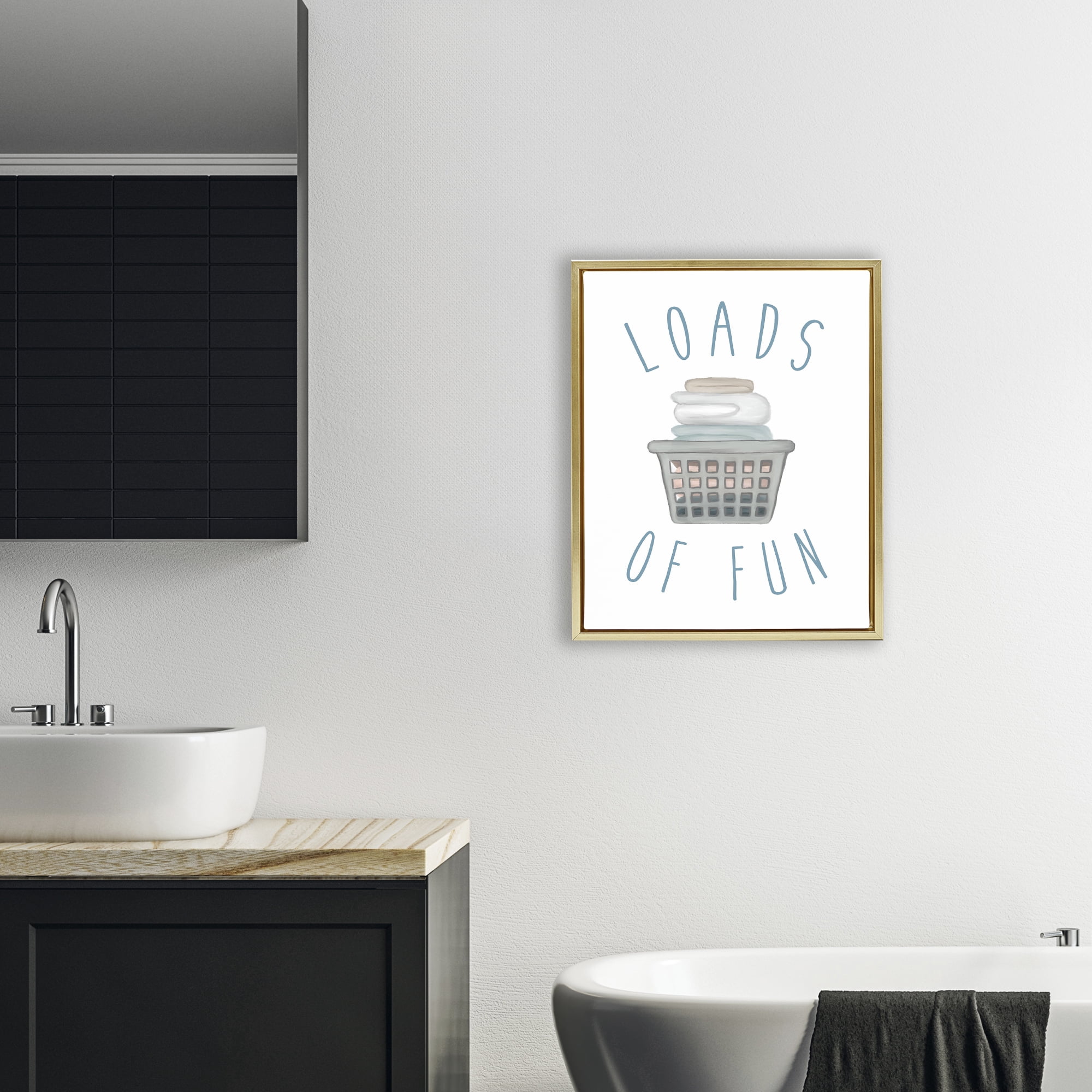 Stupell Industries Loads Of Fun Laundry Basket Gold Framed Floater Canvas Wall Art, design by Elizabeth Medley