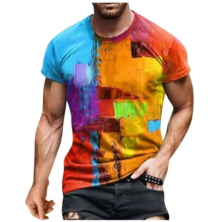 

Mrat Short Sleeve Round-Neck Blouses & Shirts Short Sleeve Shirts for Men Pack Men s Summer Casual Printed Short Sleeve Round Neck Top T-shirt Blouse Short Sleeve Corset Tops for Men