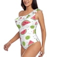 thumbnail image 3 of Yiaed Watermelon And Kiwi Print Women One Piece Swimsuits Tummy Control One Shoulder Bathing Suits Pattern Ruffle Swimwear-X-Large, 3 of 8