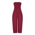 thumbnail image 5 of Qiopertar Linen Jumpsuit for Women Casual Sleeveless Romper Solid Color Summer Beach Vacation Comfy Relaxed Oversized One Piece, Wine M, 5 of 6