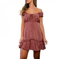 thumbnail image 1 of Robe à Épaules Courbées à Manches Courtes Feuillage Aguichant Jupe Féminine Rouge TTG, 1 of 6