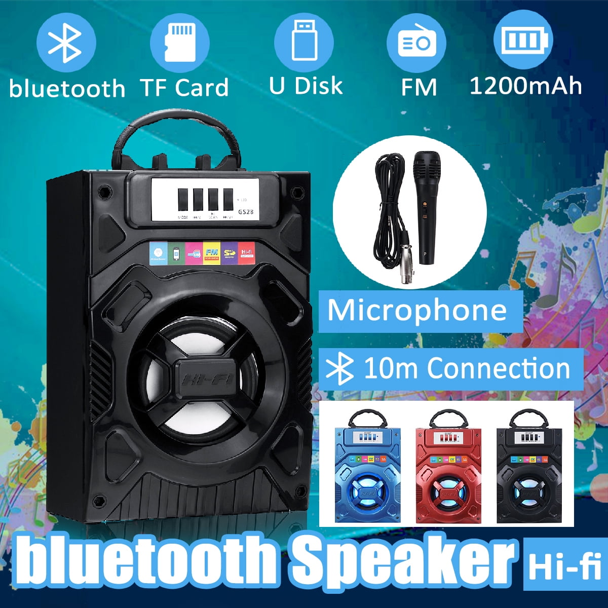 Portable Speaker Color Changing LED Speaker High-power Subwoofer with/without Microphone Color 