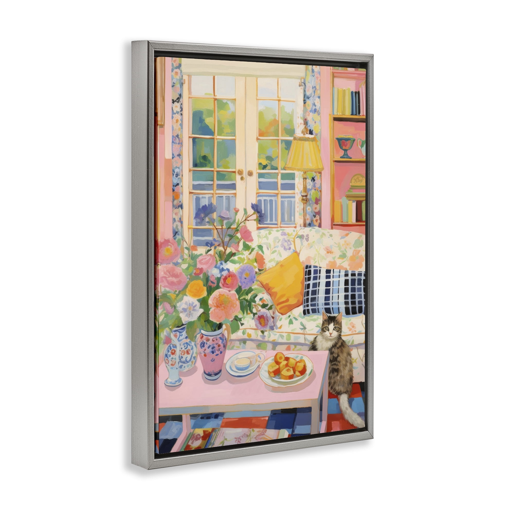 Stupell Industries Invited Guest Interior Furniture Painting Gray Floater Framed Canvas Art Print Wall Art, 21 x 31