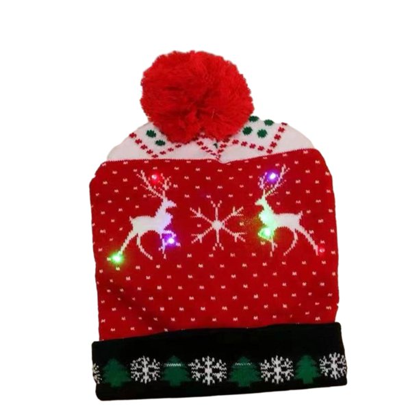 Gorro de Navidad LED Gorro de punto navideño con luces Gorro de Navidad suave Gorro de suéter Gorro para regalos de fiesta de año nuevo Suministros alce doble