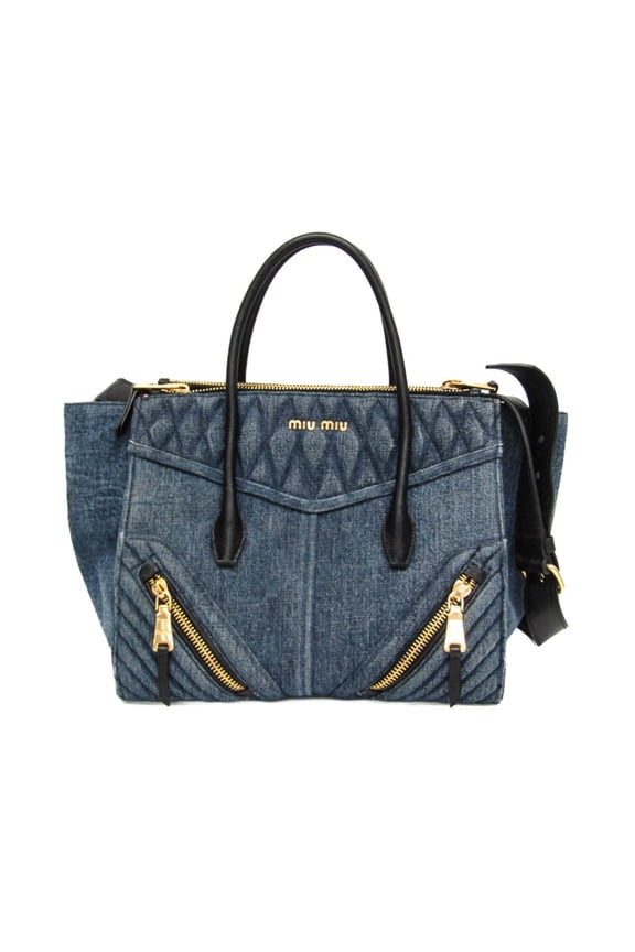 Pre-Owned Miu Miu RN1032 BIKER Women's Denim,Leather Handbag,Shoulder Bag Blue
