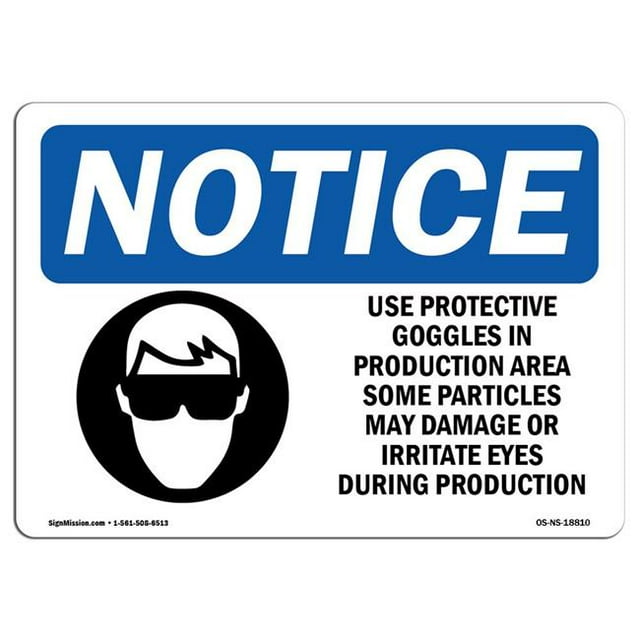 SignMission OS-NS-A-1218-L-18810 12 x 18 Po Panneau d'Avertissement OSHA - Utiliser des Lunettes de Protection en Production