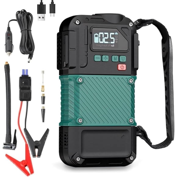 Arrancador de Batería 4 en 1 (Inflador, linterna, Power bank, arrancador)
