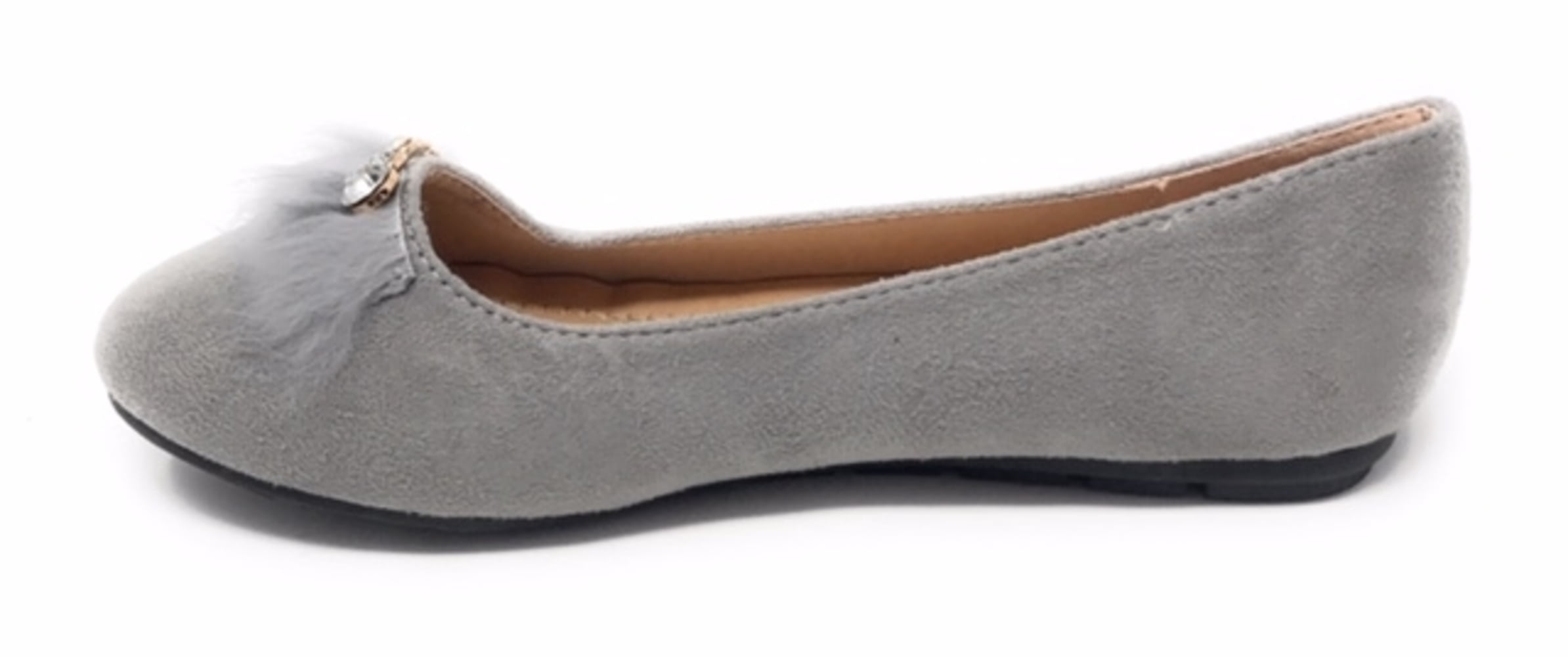 Victoria K Women's Faux Fur With Rhinestone Ballerina Flats