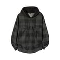 thumbnail image 6 of LYSMORA Mens Drawstring Hooded Long Sleeve Plaid Flannel Shacket Dual Chest Patch Pockets Ribbed Cuffs Button Front Casual Street Outer Jacket Top, 6 of 8