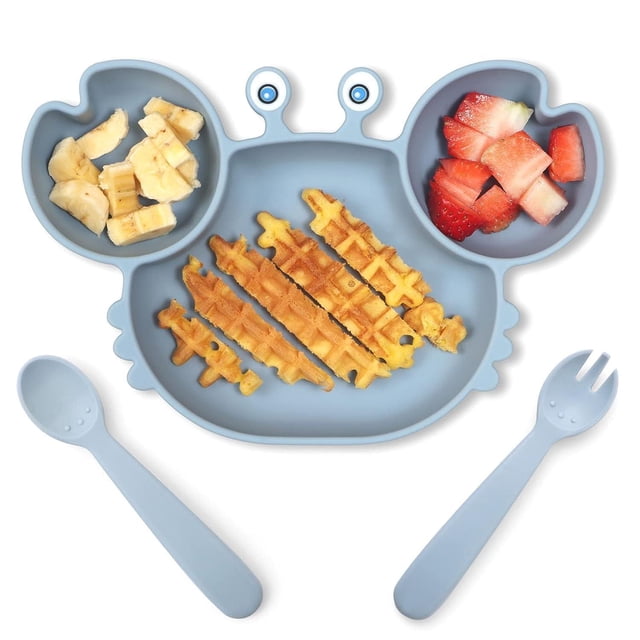 Platos de Silicona U Chef Azul con Succión Dividida para Bebé y Niños Pequeños