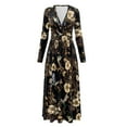 thumbnail image 5 of FKELYI Hummingbird Retro Flower Print Womens Fall Dress with Pockets V Neck Long Sleeve Maxi Dress for Wedding Guest A-Line Flowy Party Dressess, 2XL, 5 of 6